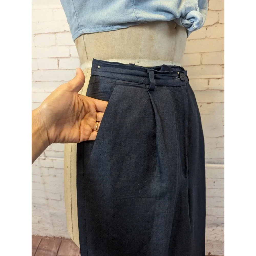 Petite Sophisticate Womens Slacks Trouser Size 8P Navy Blue Pleated High Waist - Picture 4 of 7